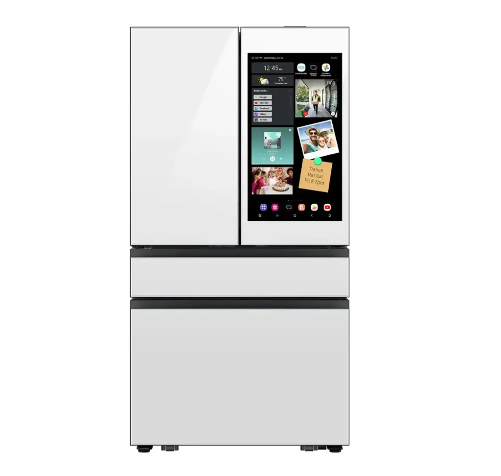 Samsung -RF90F29AEWAA-Bespoke 29 cu. ft. 4-Door French Door Refrigerator with AI Family Hub+ - White Glass