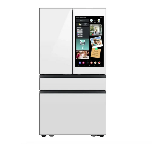 Samsung -RF90F29AEWAA-Bespoke 29 cu. ft. 4-Door French Door Refrigerator with AI Family Hub+ - White Glass