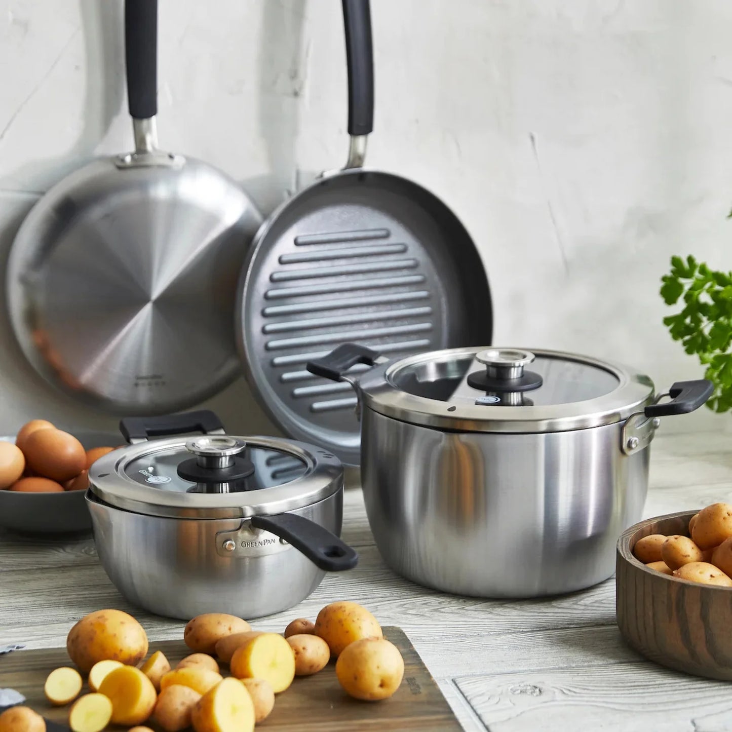 GreenPan - Levels Stainless Steel Stackable Ceramic Nonstick 6-Piece Cookware Set