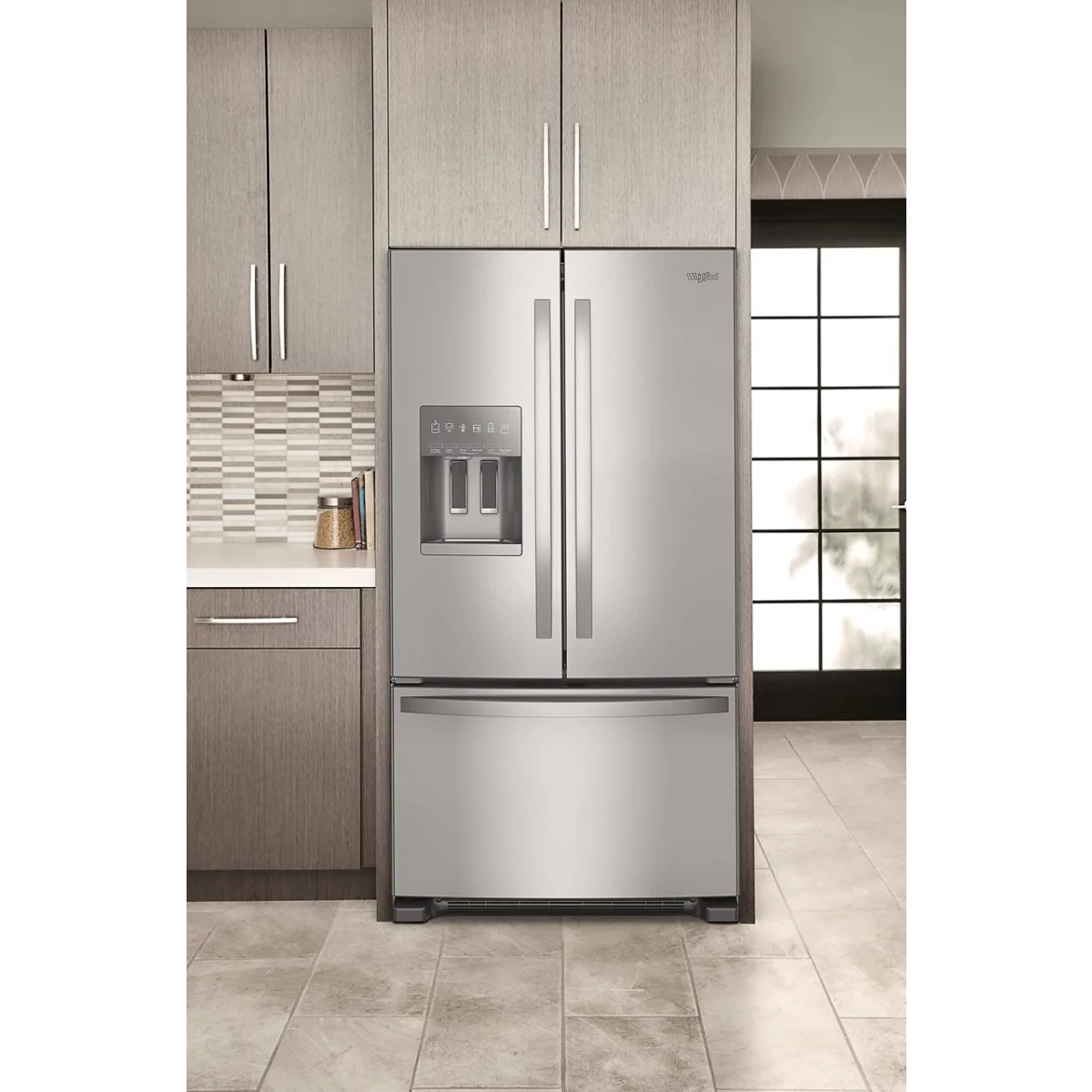 Whirlpool - WRFF3436RZ - 36 Inch Freestanding French Door Refrigerator with 24.7 Cu. Ft. Capacity, 5 Glass Shelves, Gallon Door Bins, Deli Drawer, External Ice/Water Dispenser, Auto Icemaker, and ENERGY STAR®: Stainless Steel