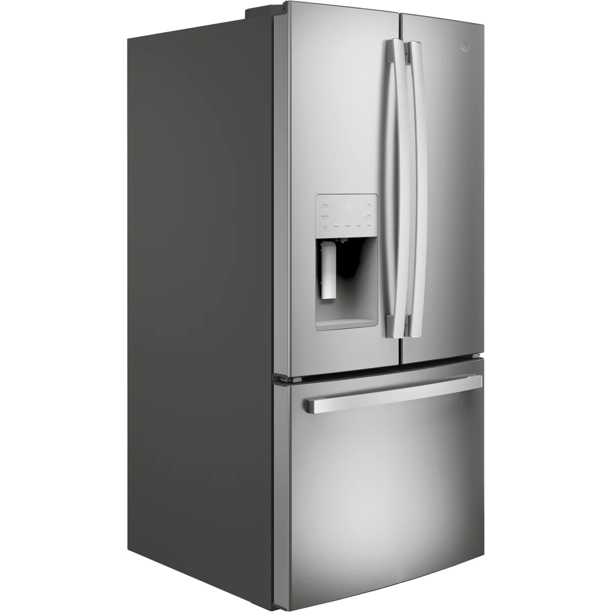 GE - GFE24JYKFS - 33 Inch French Door Refrigerator with 23.6 Cu. Ft. Capacity, Quick Space Shelf, Turbo Cool, LED Lighting, Enhanced Shabbos Mode Capable, External Ice/Water Dispenser, Water Filtration, ADA Compliant, and ENERGY STAR® Qualified