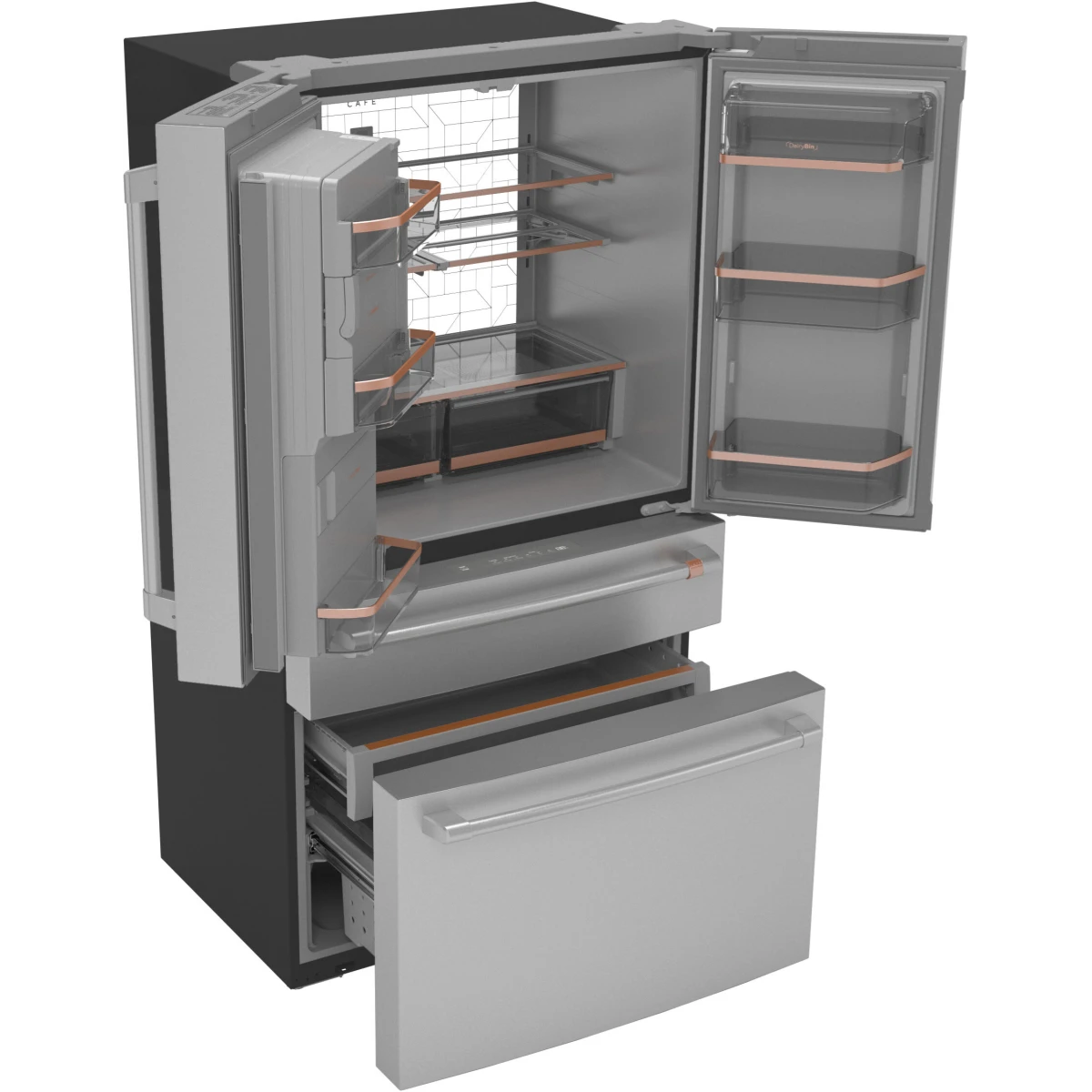 Cafe - CXE22DP2PS1 - 36 Inch Counter Depth 4-Door French Door Smart Refrigerator with 22.3 Cu. Ft. Total Capacity, Hands-Free Autofill, Humidity Control System, Convertible Drawer, Multiflow Air System, Enhanced Shabbos Mode, Wi-Fi Connect
