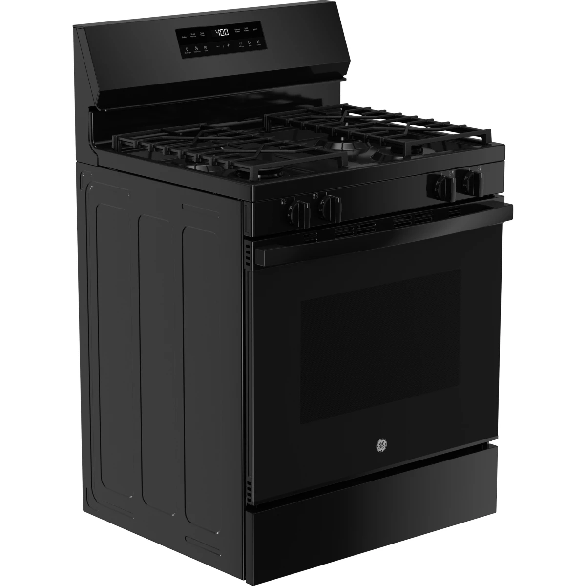 GE - GGF400PVBB - 400 Series 30 Inch Freestanding Gas Smart Range with 4 Sealed Burners, 5.3 cu. ft. Oven Capacity, Power Boil™ Burner, Storage Drawer, SmartHQ™, Enhance Shabbos Mode Built In, and Self & Steam Clean: Black