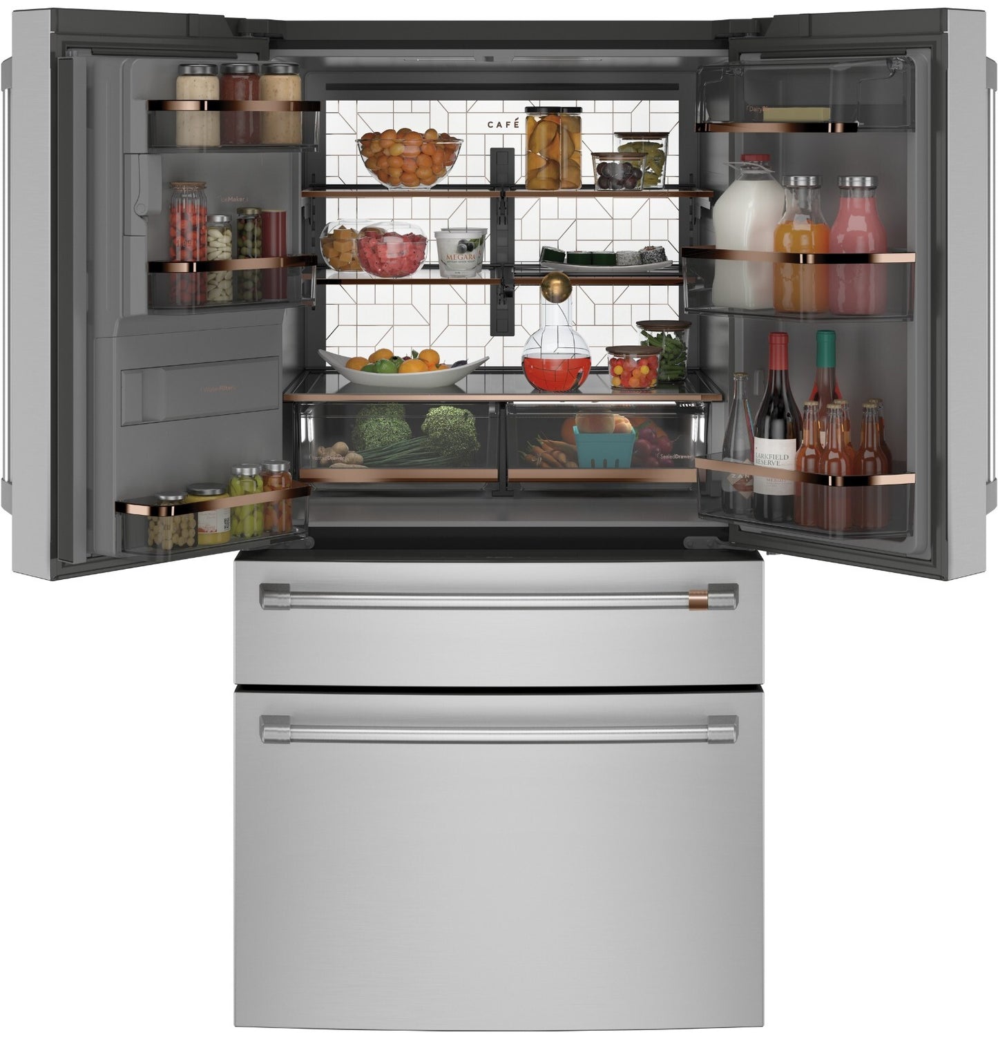 GE Cafe CVE28DP2NS1 36 Inch 4 Door French Door Smart Refrigerator 27.6 Cu Ft. Capacity TwinChill