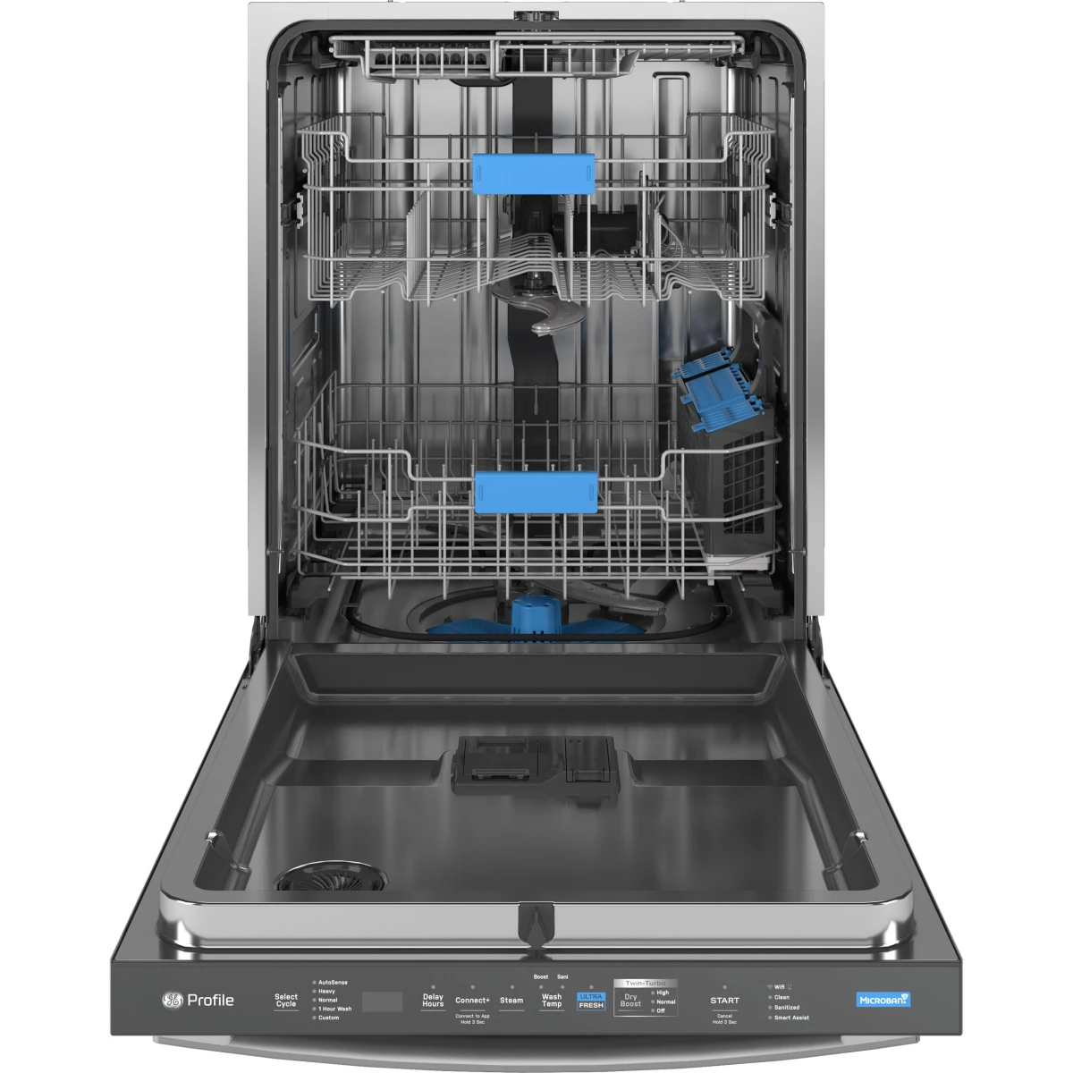 GE Profile - PDT755SYVFS - 24 Inch Fully Integrated Smart Dishwasher with 16 Place Settings, 42 dBa, 6 Wash Cycles, Washing 3rd Rack, UltraFresh System, Twin Turbo Dry Boost™, NSF Certified, and ENERGY STAR®: Fingerprint Resistant Stainless