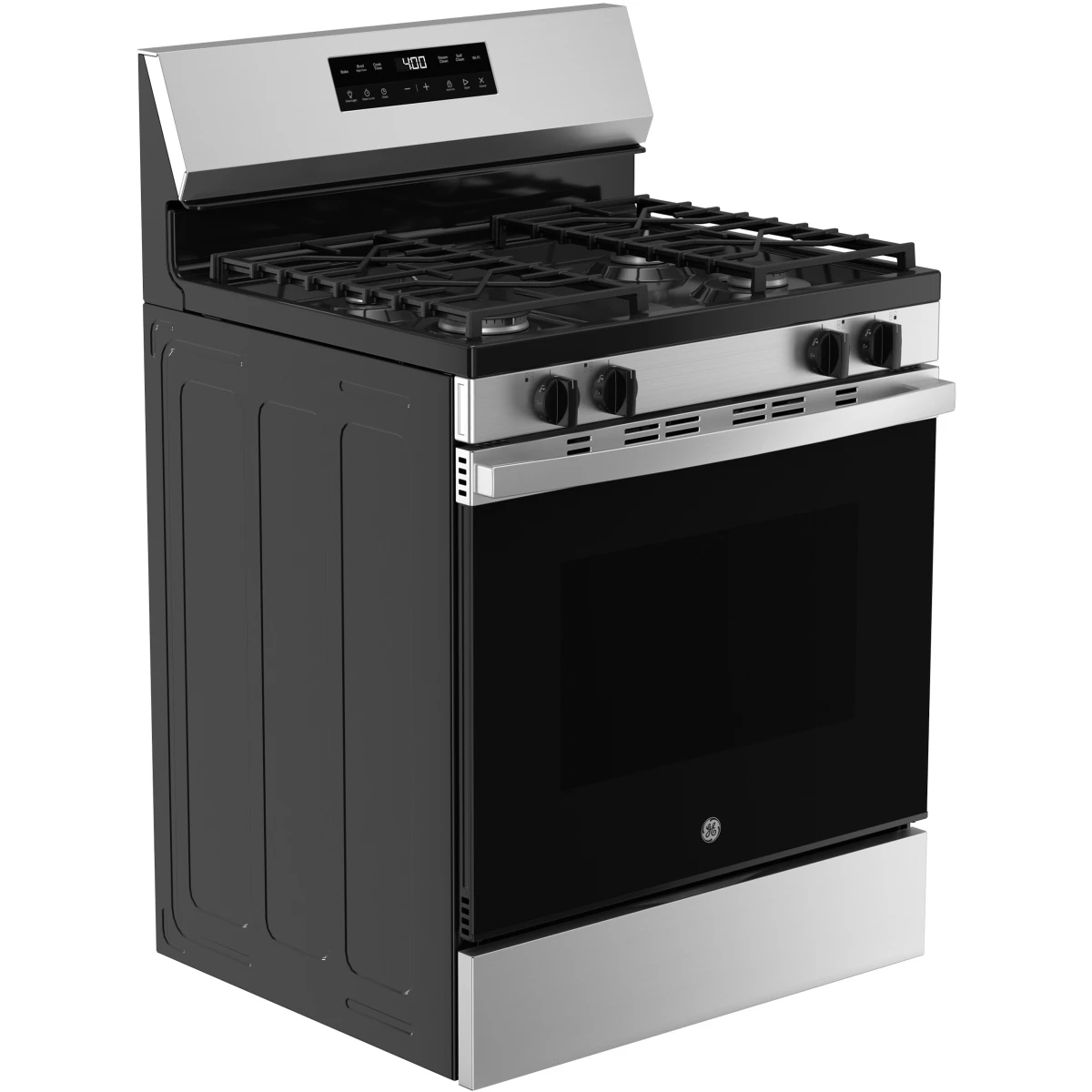 GE - GGF400PVSS - 400 Series 30 Inch Freestanding Gas Smart Range with 4 Sealed Burners, 5.3 cu. ft. Oven Capacity, Power Boil™ Burner, Storage Drawer, SmartHQ™, Enhance Shabbos Mode Built In, and Self & Steam Clean: Stainless Steel