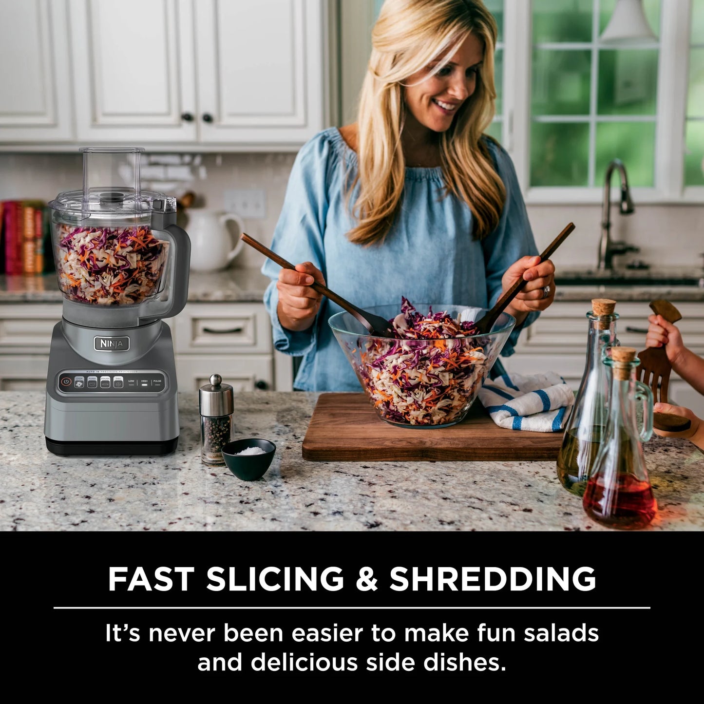 Ninja Professional - 9 Cup Food Processor, 1000 Watts, Auto-iQ 4 Presets, BN601 Silver