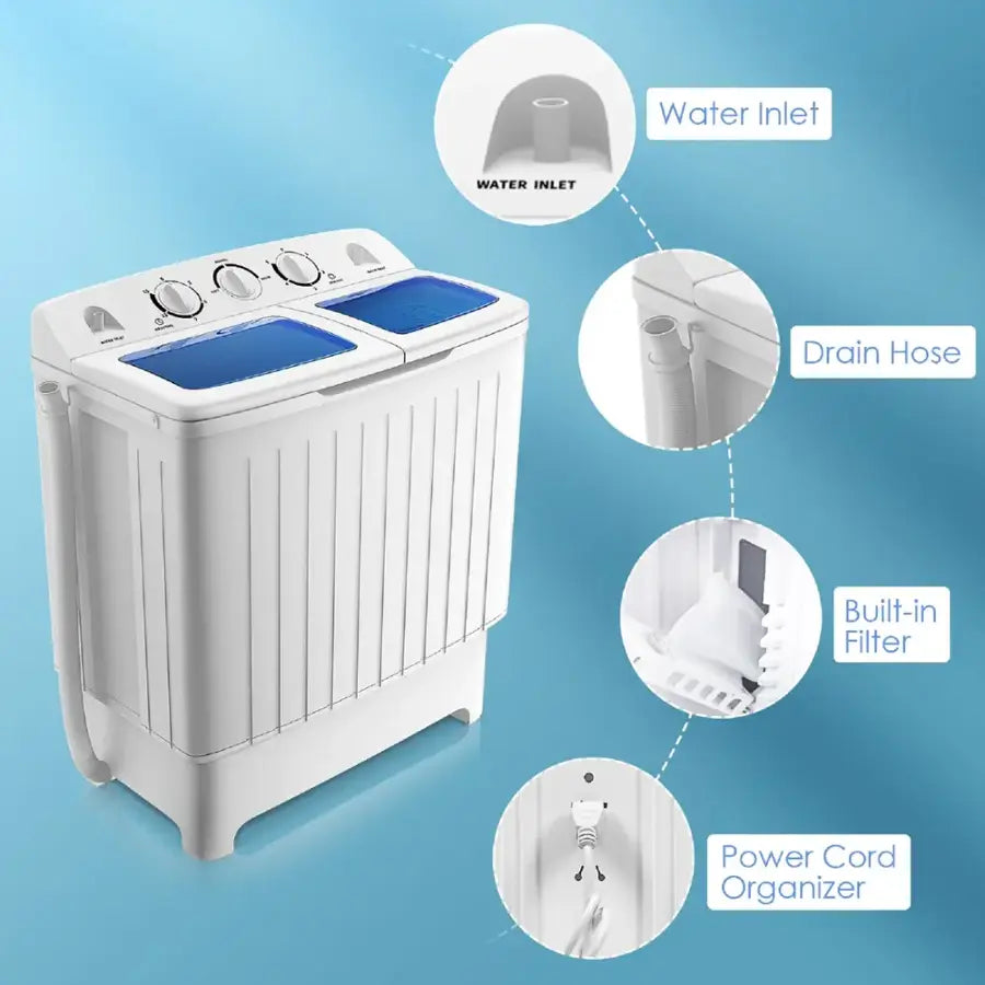 Costway-COST01950Portable Mini Compact Twin Tub 20 lb. Washing Machine Washer Spin Dryer