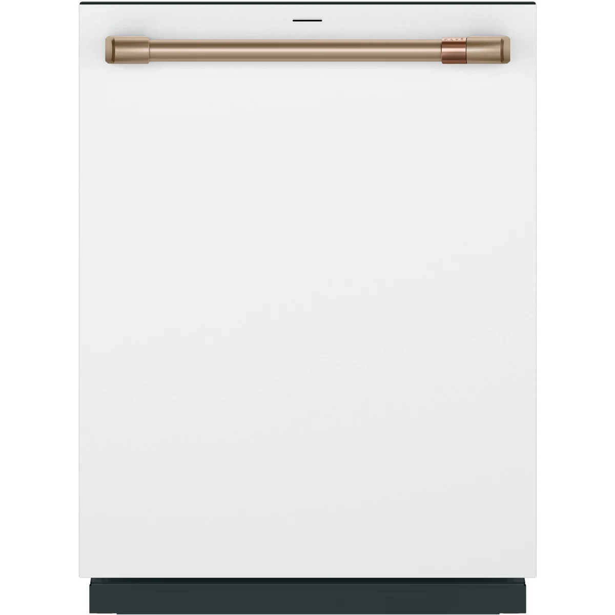Cafe - CDT858P4VW2 - 24 Inch Fully Integrated Built-In Smart Dishwasher with 16 Place Setting Capacity, 6 Wash Cycles, 44 dBA Noise Level, and Ultra Wash: Matte White with Brushed Bronze Handles