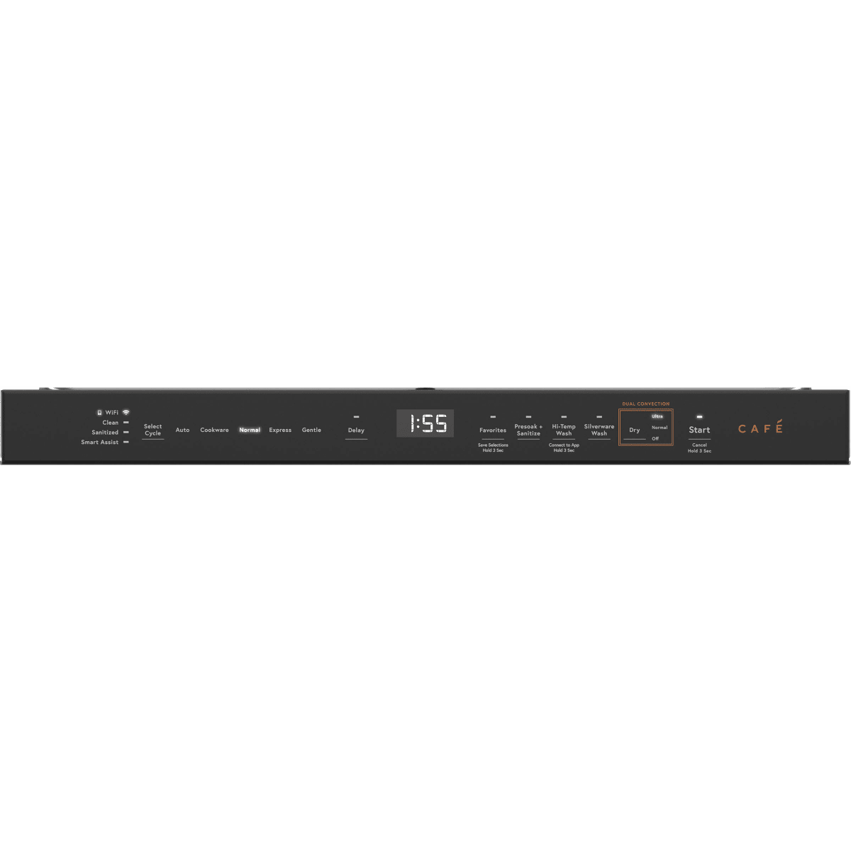 Cafe - CDT858P4VW2 - 24 Inch Fully Integrated Built-In Smart Dishwasher with 16 Place Setting Capacity, 6 Wash Cycles, 44 dBA Noise Level, and Ultra Wash: Matte White with Brushed Bronze Handles