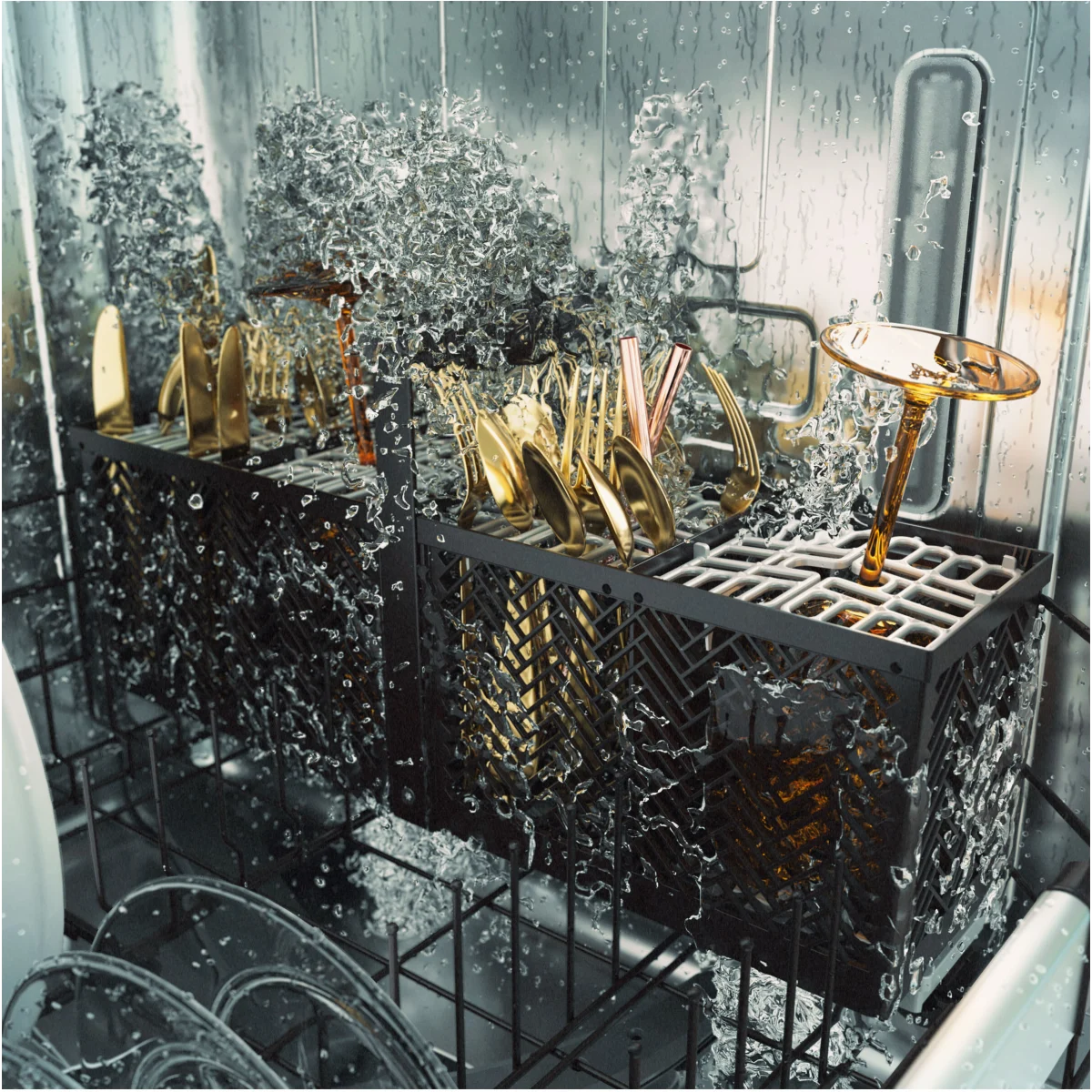 Cafe - CDT858P4VW2 - 24 Inch Fully Integrated Built-In Smart Dishwasher with 16 Place Setting Capacity, 6 Wash Cycles, 44 dBA Noise Level, and Ultra Wash: Matte White with Brushed Bronze Handles