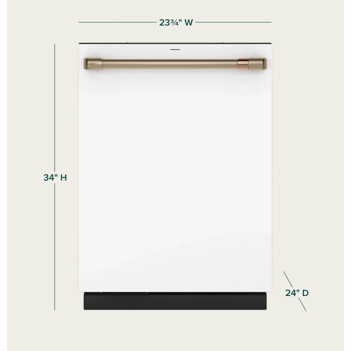 Cafe - CDT858P4VW2 - 24 Inch Fully Integrated Built-In Smart Dishwasher with 16 Place Setting Capacity, 6 Wash Cycles, 44 dBA Noise Level, and Ultra Wash: Matte White with Brushed Bronze Handles