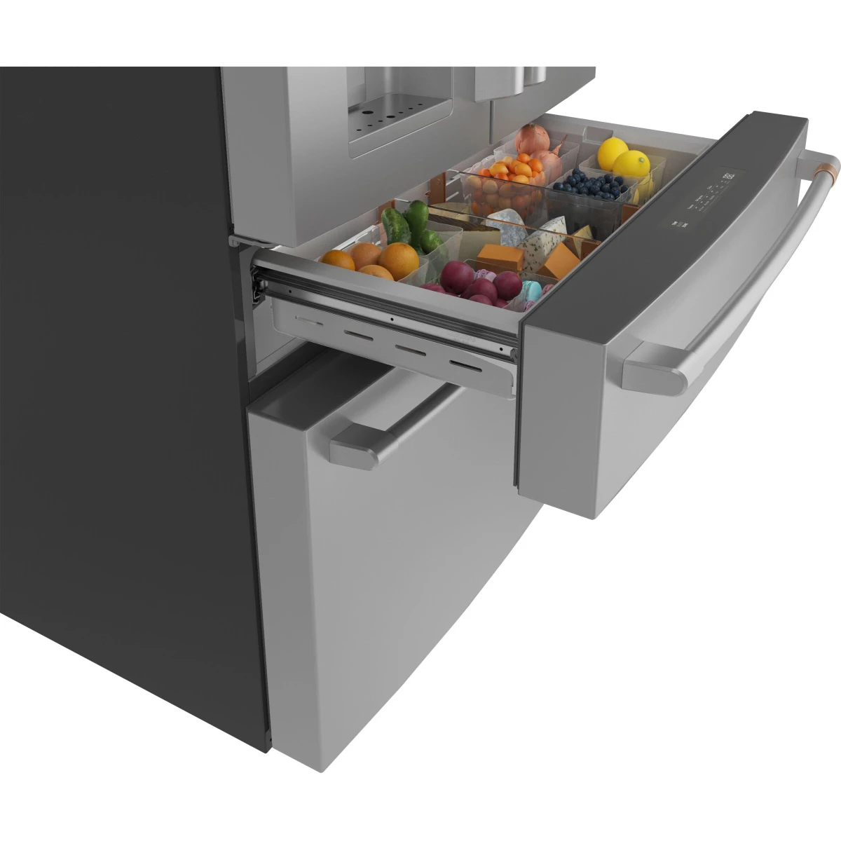 Cafe - CXE22DP2PS1 - 36 Inch Counter Depth 4-Door French Door Smart Refrigerator with 22.3 Cu. Ft. Total Capacity, Hands-Free Autofill, Humidity Control System, Convertible Drawer, Multiflow Air System, Enhanced Shabbos Mode, Wi-Fi Connect