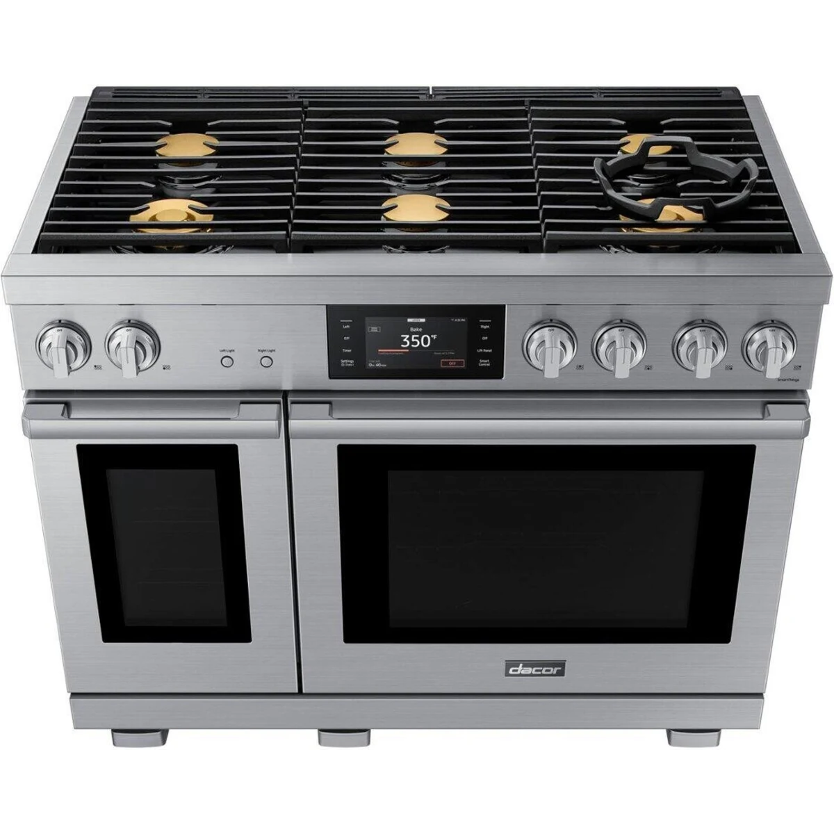 Dacor Transitional - DOP48T960GS - 48 Inch Freestanding Gas Smart Range with 6 Sealed Burners, 7.7 cu. ft. Total Capacity, Continuous Grates, Self-Clean, SimmerSear™ Burners, and Perma-Flame™