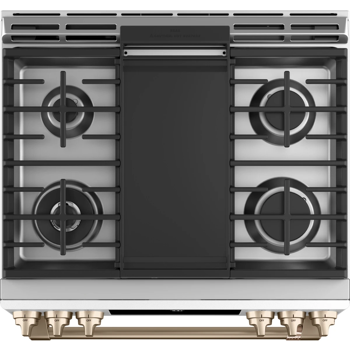 Cafe - CGS700P4MW2 - 30 Inch Slide-In Gas Smart Range with 6 Sealed Burners, 5.6 Cu. Ft. Oven Capacity, Storage Drawer, Continuous Grates, Self-Clean, Steam Clean Option, Air Fry, Chef Connect, 21K Triple Ring Burner, Enhanced Shabbos Mode Capable