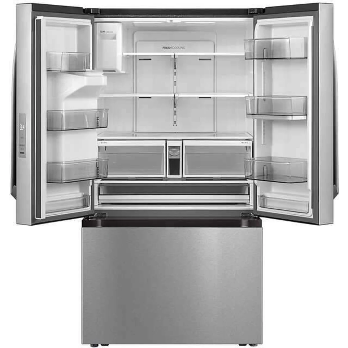Midea -  MRF29D3AST - 36 Inch Smart 3-Door French Door Refrigerator with 29.3 Cu. Ft. Capacity, Click & Glide Door Bin, Smart Control, Dual Ice Maker, LED Lighting, Crisper Drawers, and Energy Star Certified