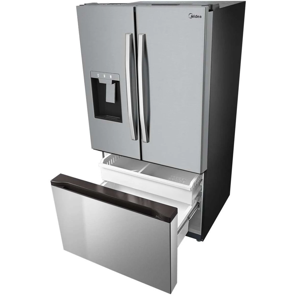 Midea -  MRF29D3AST - 36 Inch Smart 3-Door French Door Refrigerator with 29.3 Cu. Ft. Capacity, Click & Glide Door Bin, Smart Control, Dual Ice Maker, LED Lighting, Crisper Drawers, and Energy Star Certified