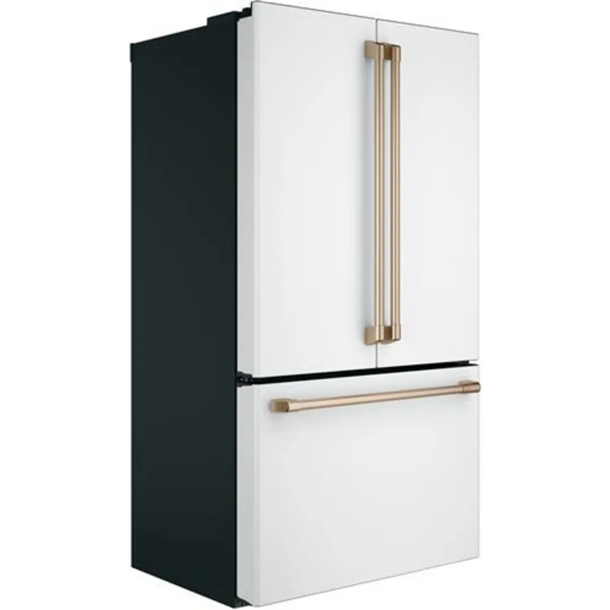 Cafe - CWE23SP4MW2 - 36 Inch Counter Depth French Door Smart Refrigerator with 23.1 Cu. Ft. Capacity, TwinChill™ Evaporators, Temperature-Controlled Drawer, Wi-Fi, Internal Water\Ice Dispenser, and ENERGY STAR®: Matte White with Brushed Bronze Handles