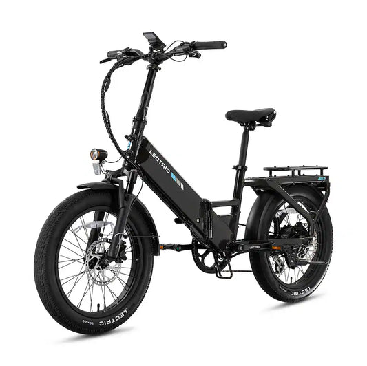 Lectric eBikes - XP4 750 Step-Thru Foldable Long-Range eBike (Max 85mi/28mph) + LevelUp Rack/Seat Post/Elite Headlight/Lock - Tempest Grey