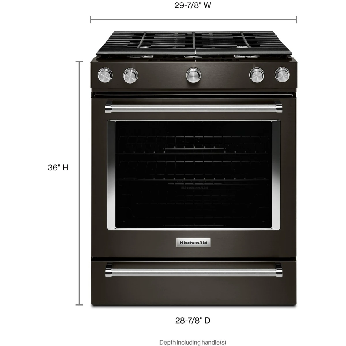 KitchenAid - KSGG700EBS - 30 Inch Slide-In Gas Range with 5 Sealed Burners, 5.8 cu ft. Even-Heat™ True Convection Oven, 17,000 BTU Burner, Storage Drawer, Steam Rack, AquaLift® Steam Clean, ADA Compliant and Sabbath Mode