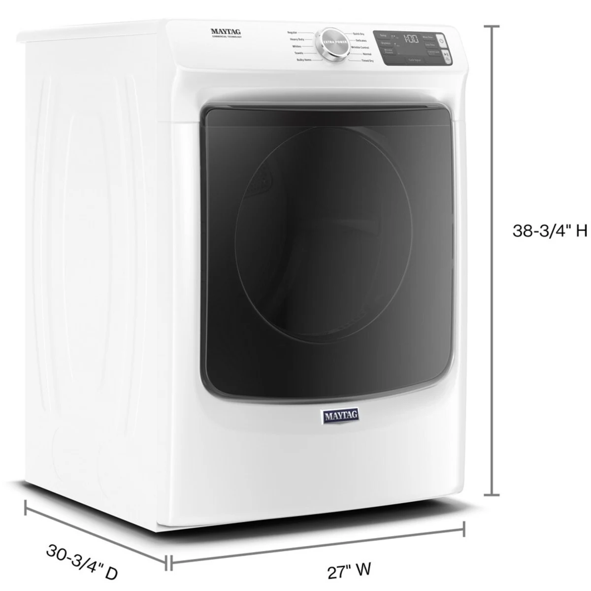 Maytag - MGD5630HW - 27 Inch Gas Dryer with 7.3 Cu. Ft. Capacity, Extra Power Button, Advanced Moisture Sensing, 10 Dry Cycles, Quick Dry Cycle, Bulky Items, Timed Dry, Wrinkle Prevent Option, Control Lock, ADA Compliant, and ENERGY STAR® Certified: White