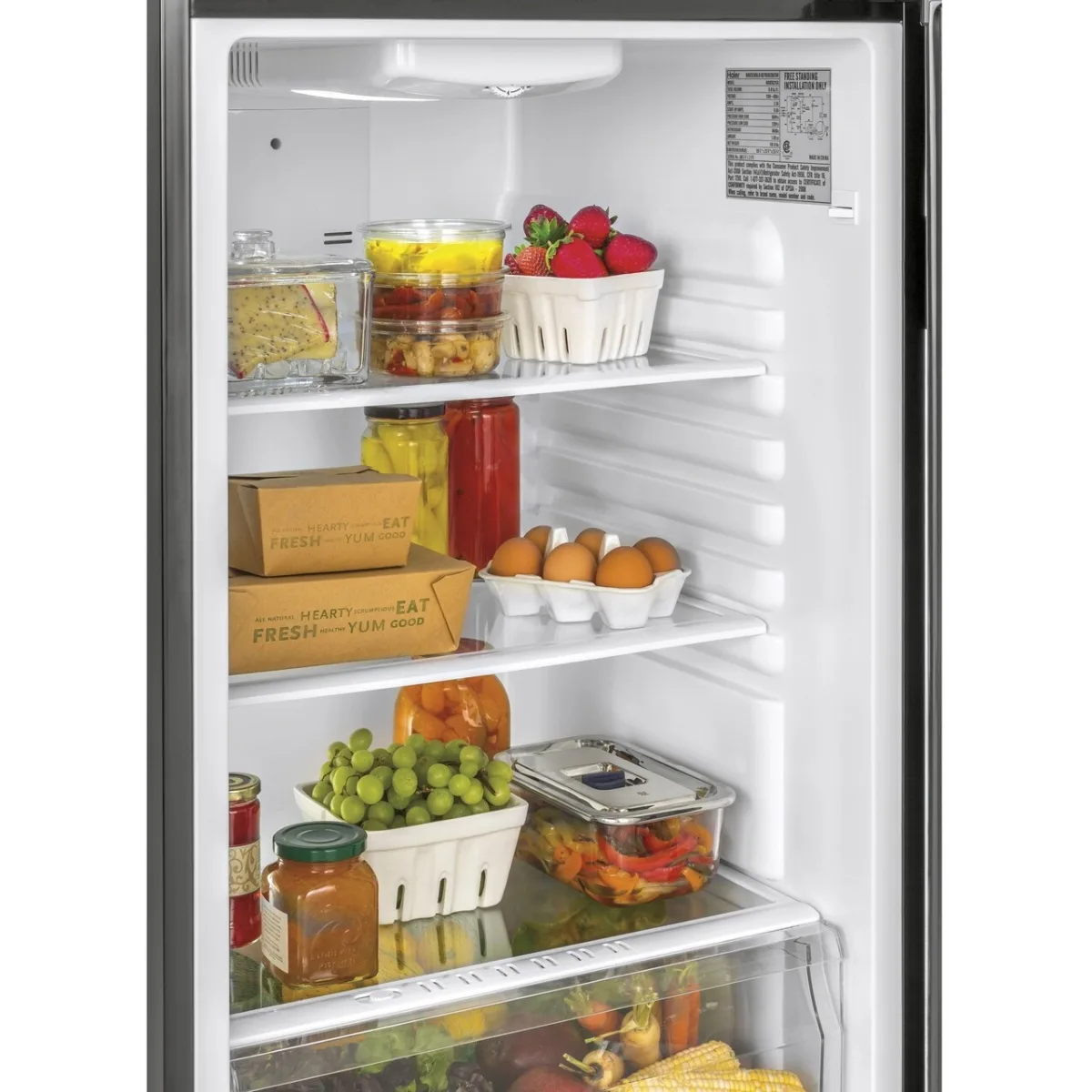 Haier - HA10TG21SB - 24 Inch Counter-Depth Top Freezer Refrigerator with 9.8 Cu.Ft. Total Capacity, 2 Spill Proof Glass Shelves, Humidity Controlled Crisper, LED Interior Lighting, 3 Door Bins, 1 Freezer Shelf,