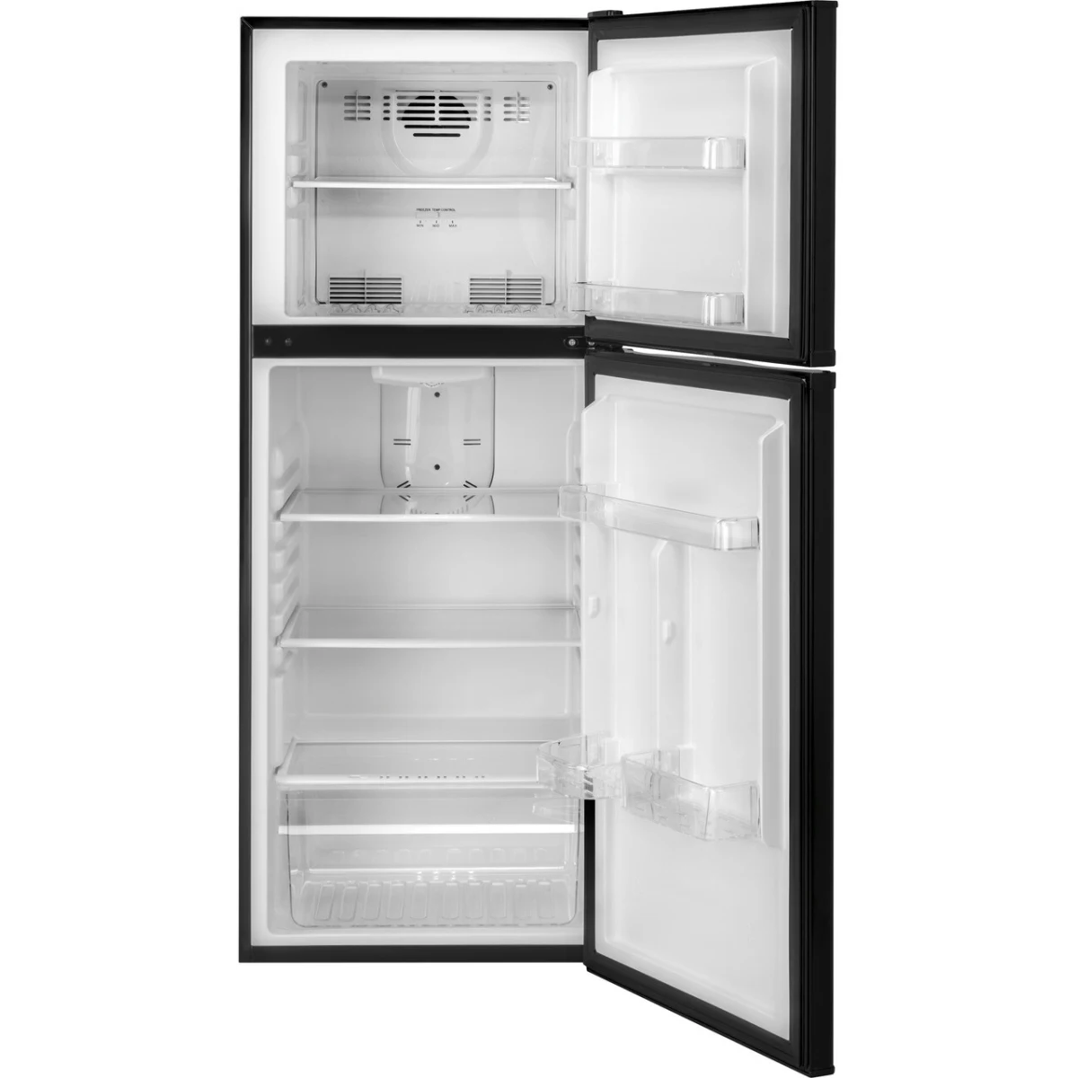 Haier - HA10TG21SB - 24 Inch Counter-Depth Top Freezer Refrigerator with 9.8 Cu.Ft. Total Capacity, 2 Spill Proof Glass Shelves, Humidity Controlled Crisper, LED Interior Lighting, 3 Door Bins, 1 Freezer Shelf,