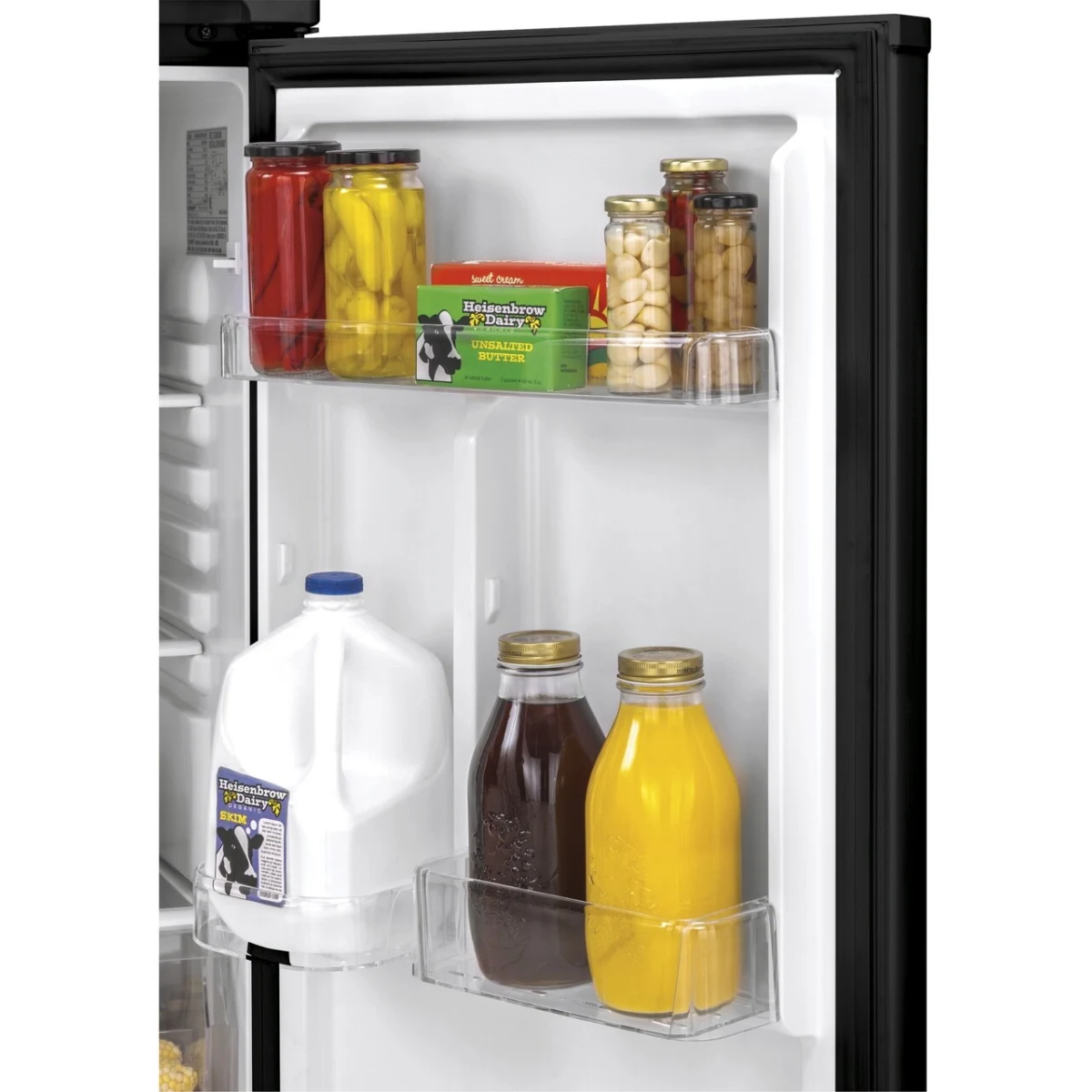 Haier - HA10TG21SB - 24 Inch Counter-Depth Top Freezer Refrigerator with 9.8 Cu.Ft. Total Capacity, 2 Spill Proof Glass Shelves, Humidity Controlled Crisper, LED Interior Lighting, 3 Door Bins, 1 Freezer Shelf,