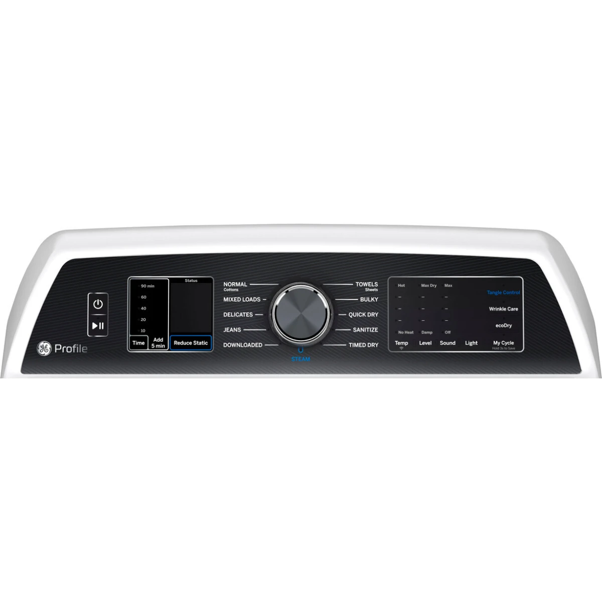 GE Profile - PTD70GBSTWS - 27 Inch Gas Smart Dryer with 7.4 Cu. Ft. Capacity, Tangle Control, Steam Cycle, Sanitize Cycle, My Cycle, Quick Dry, Sensor Dry, Eco Dry, and Energy Star Qualified: White