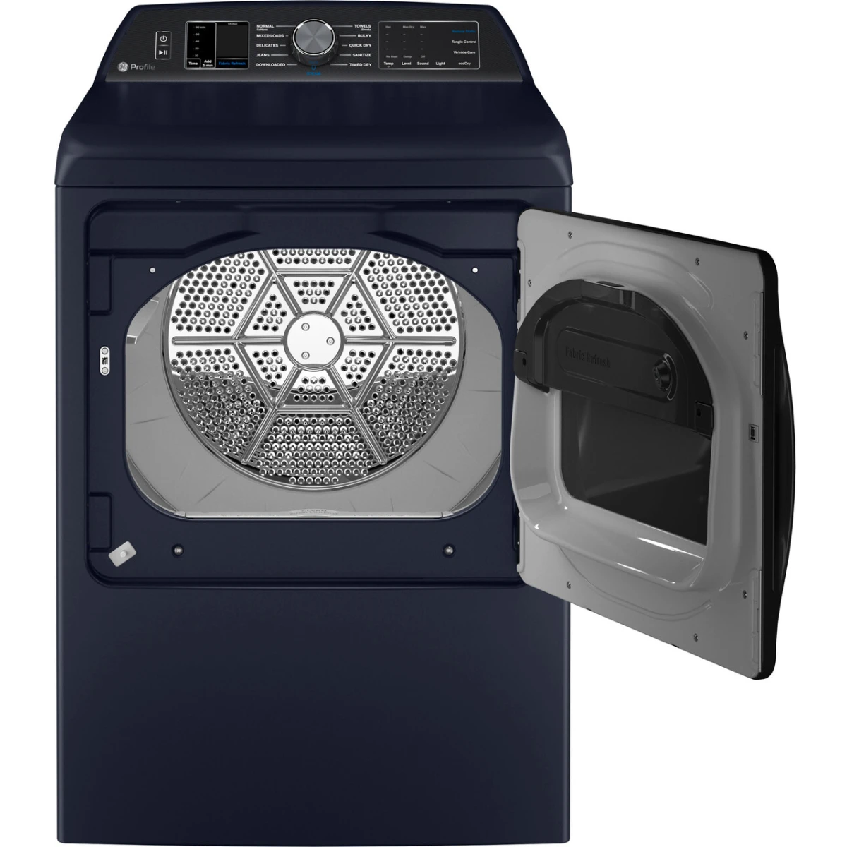 GE Profile - PTD90GBPTRS - 27 Inch Gas Smart Dryer with 7.3 Cu. Ft. Capacity, Fabric Refresh, Tangle Control, Steam Cycle, Sanitize Cycle, Quick Dry, Sensor Dry, Eco Dry, and Energy Star Qualified: Sapphire Blue