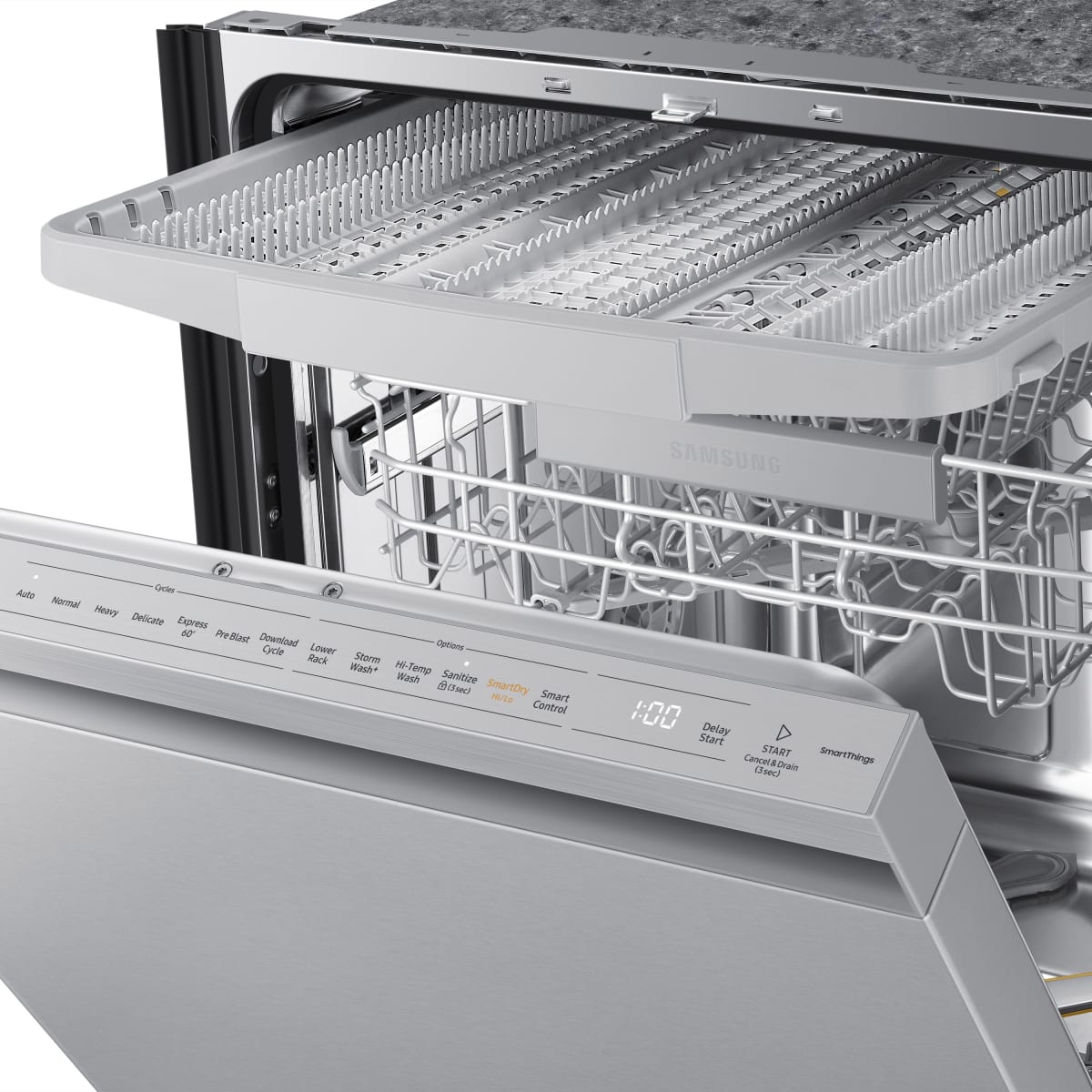 Samsung - DW80B7070US - 24 Inch Fully Integrated Smart Dishwasher with 15 Place Settings, StormWash+, Whisper Quiet 42dBA, Smart Dry, AutoRelease™ Door, FlexLoad™ Rack System, Wi-Fi Connectivity,