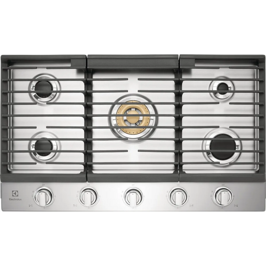Electrolux - ECCG3668AS - 36 Inch Gas Cooktop with 5 Sealed Burners, Continuous Cast Iron Grates, Power Burner, LP Conversion Kit Included, ADA Compliant, and CSA Listed