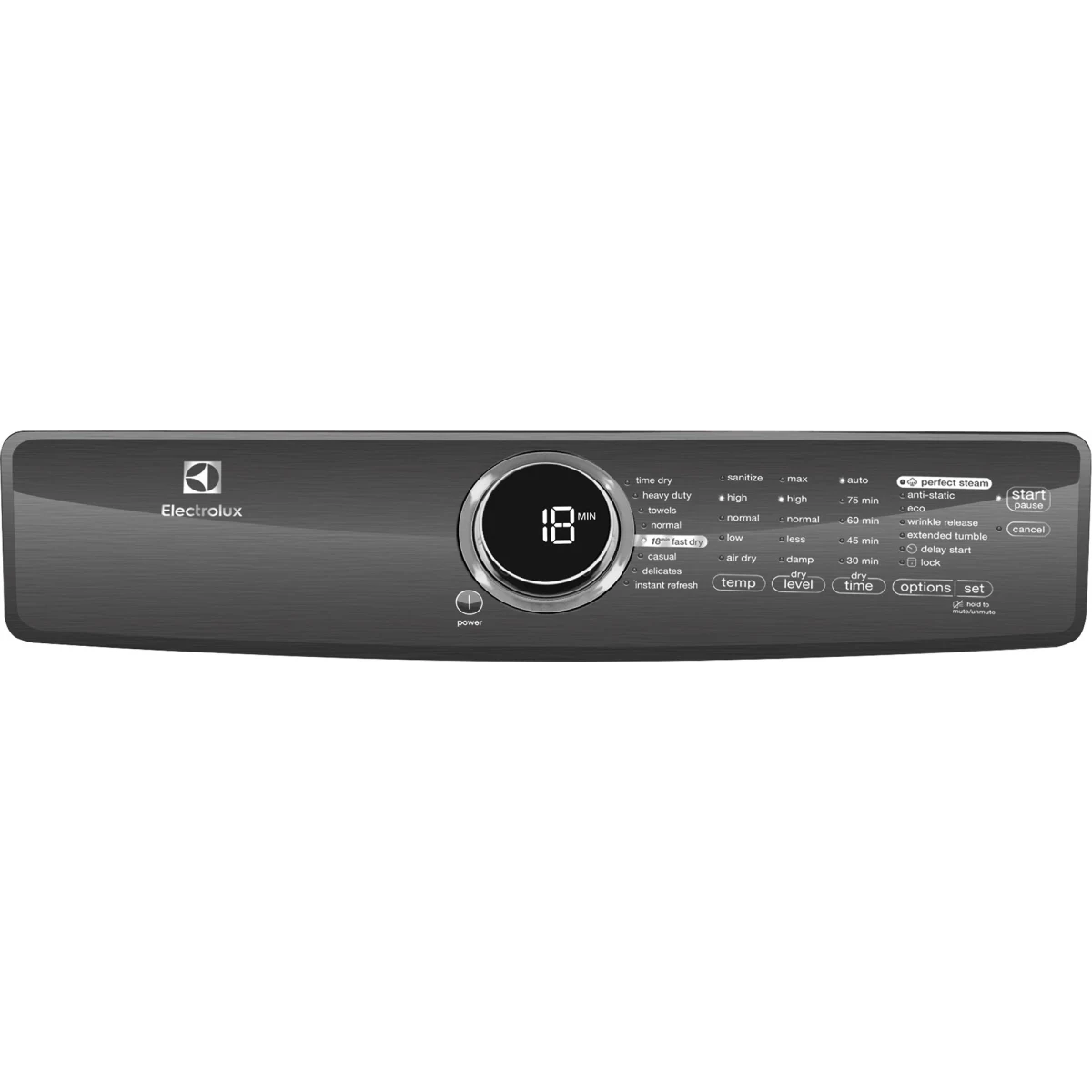 Electrolux - EFME617STT - 27 Inch 8.0 cu. ft. Electric Dryer with Moisture Sensor, Perfect Steam™, Instant Refresh, 9 Dry Cycles, 15 Min Fast Dry, Allergen Cycle, Extended Tumble, Luxury-Quiet Sound System and ENERGY STAR® Rated: Titanium