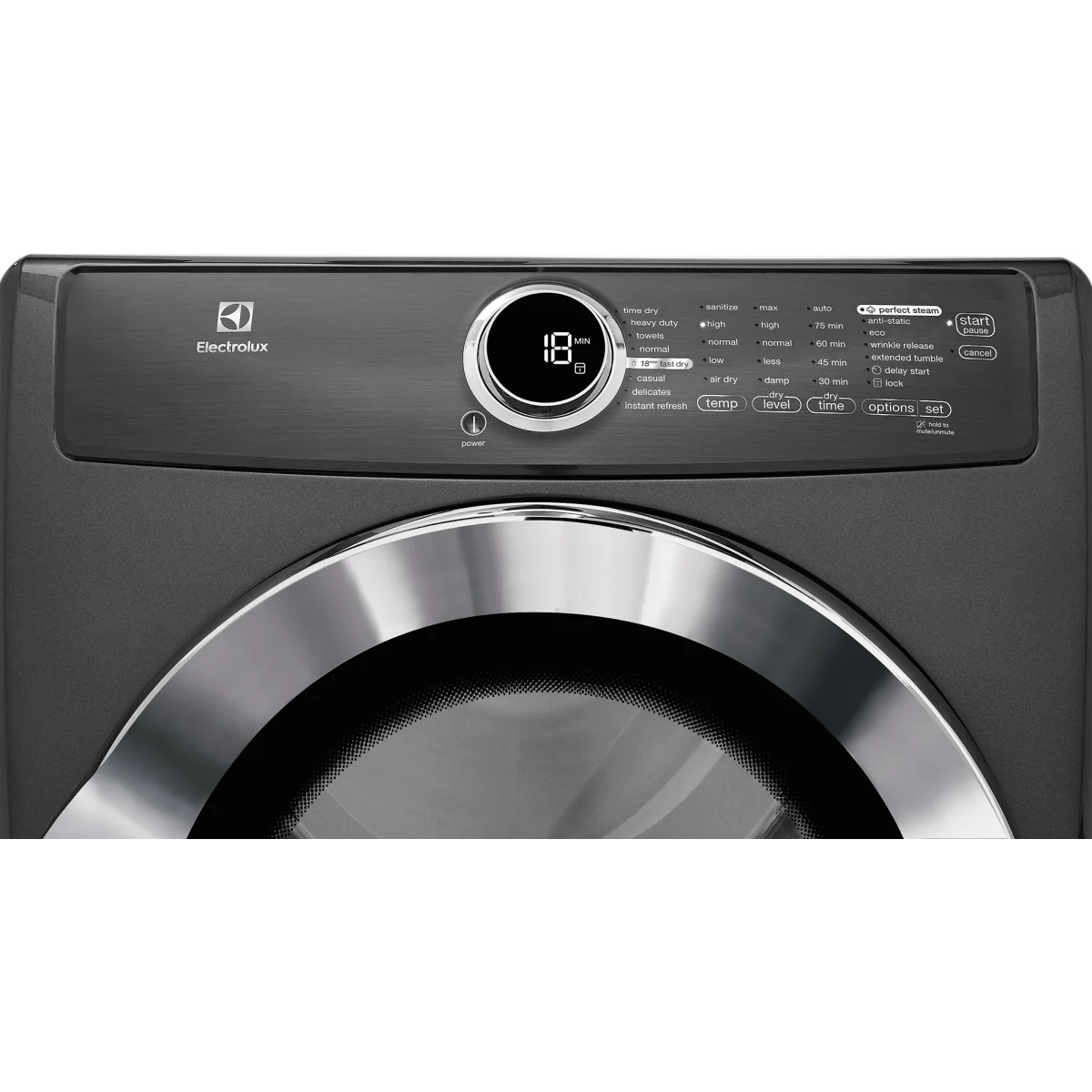 Electrolux - EFME617STT - 27 Inch 8.0 cu. ft. Electric Dryer with Moisture Sensor, Perfect Steam™, Instant Refresh, 9 Dry Cycles, 15 Min Fast Dry, Allergen Cycle, Extended Tumble, Luxury-Quiet Sound System and ENERGY STAR® Rated: Titanium