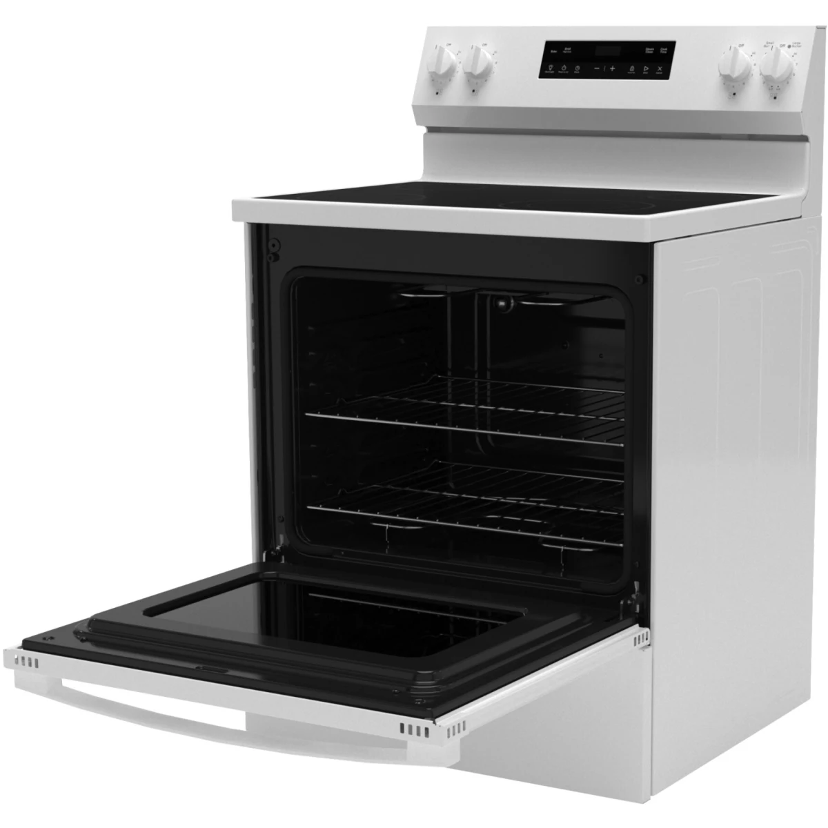 GE - GRF400SVWW - 400 Series 30 Inch Freestanding Electric Range with 4 Smoothtop Elements, 5.3 cu. ft. Oven Capacity, Power Boil™ Burner, Storage Drawer, Enhanced Shabbos Mode Built In, and Steam Clean: White