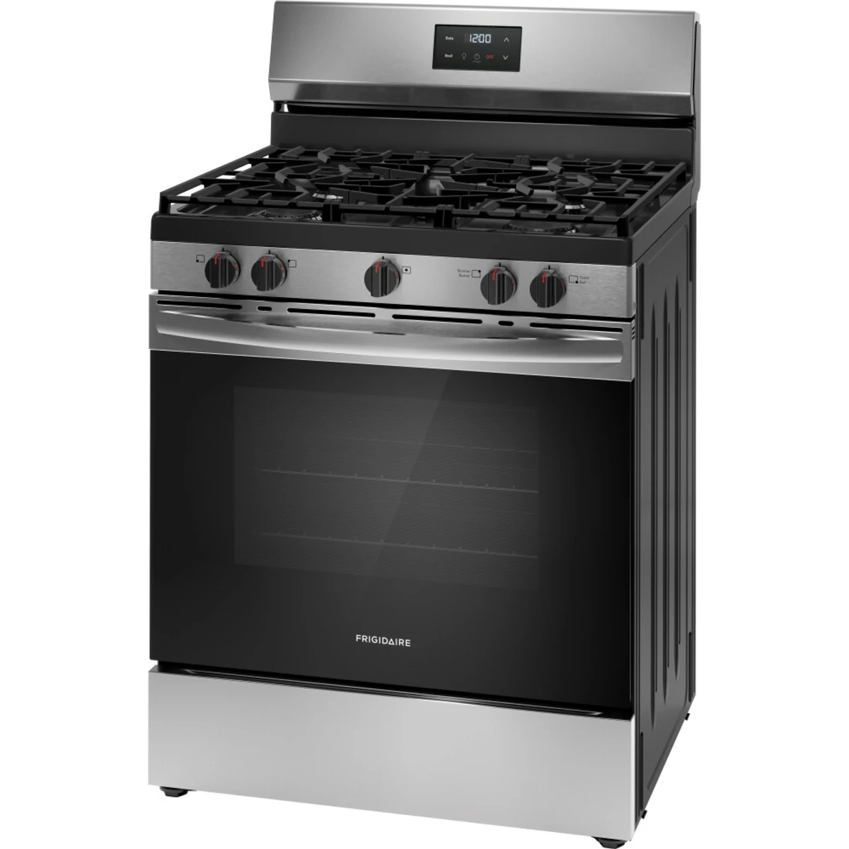 Frigidaire - FCRG3052BS - 30 Inch Freestanding Gas Range with 5 Sealed Burners, 5.1 cu. ft. Oven Capacity, Quick Boil Burner, Storage Drawer, Even Baking Technology, and Manual Clean: Stainless Steel