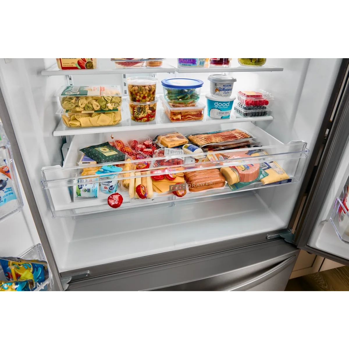 Whirlpool - WRFF3436RZ - 36 Inch Freestanding French Door Refrigerator with 24.7 Cu. Ft. Capacity, 5 Glass Shelves, Gallon Door Bins, Deli Drawer, External Ice/Water Dispenser, Auto Icemaker, and ENERGY STAR®: Stainless Steel