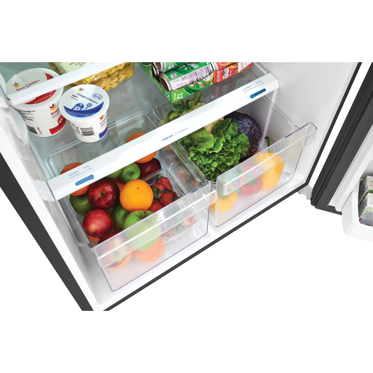 Frigidaire - FFHT1822UB - 28 Inch Top Freezer Refrigerator with 17.6 Cu. Ft. Total Capacity, Adjustable Glass Shelves, Humidity-Controlled Crispers, Gallon Bins, LED Lighting