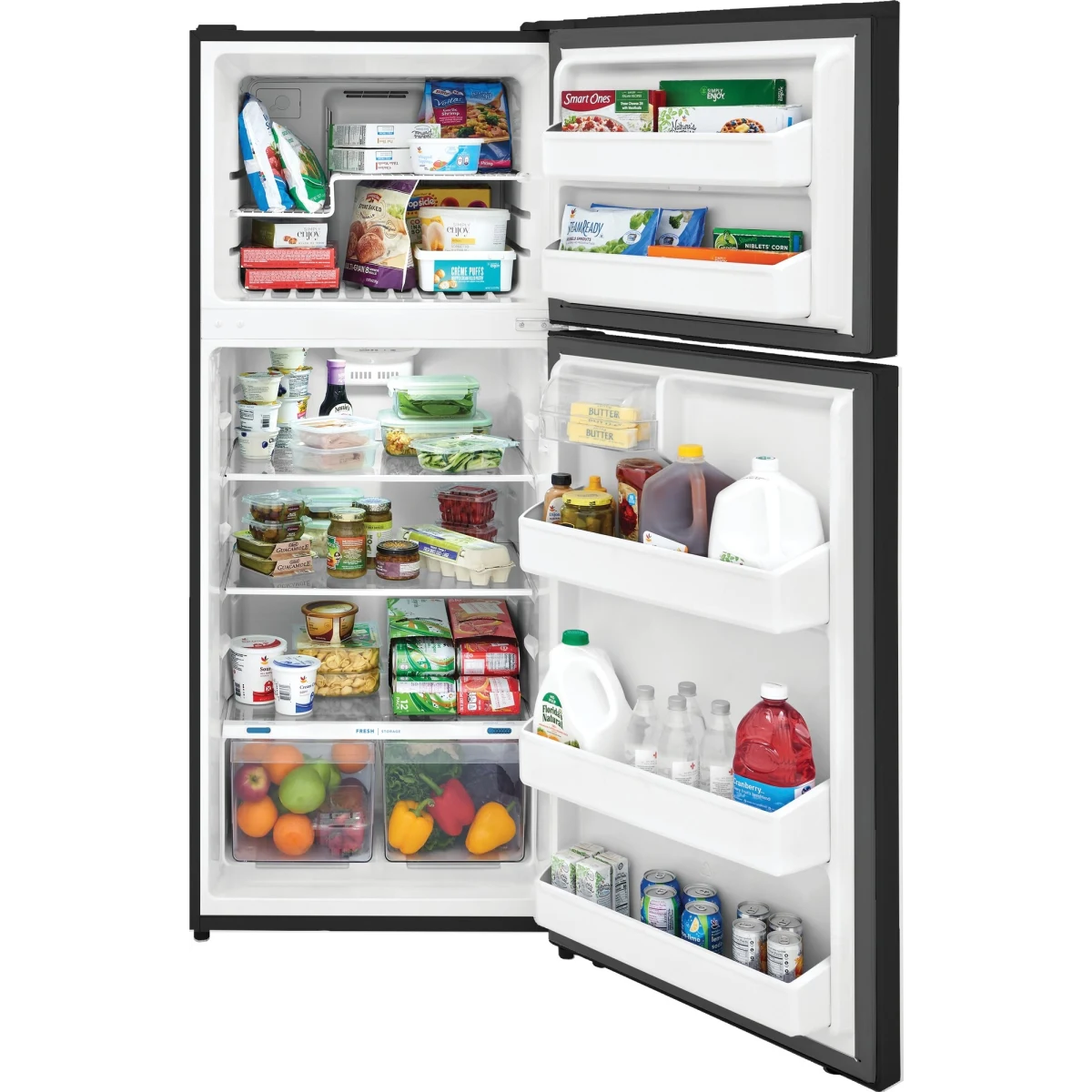 Frigidaire - FFHT1822UB - 28 Inch Top Freezer Refrigerator with 17.6 Cu. Ft. Total Capacity, Adjustable Glass Shelves, Humidity-Controlled Crispers, Gallon Bins, LED Lighting