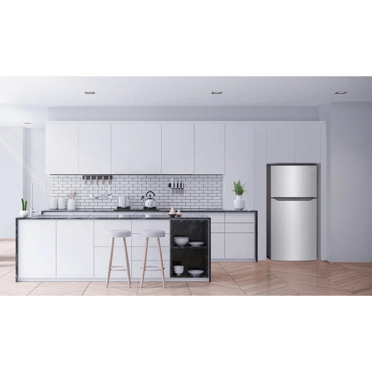 Frigidaire  FFTR1835VS 30 Inch Top Freezer Refrigerator with 18.3 Cu. Ft. Capacity, Adjustable Shelves, Humidity-Controlled Crispers, Half-width Deli Drawer, Gallon Door Bins, Auto-Close Doors, EvenTemp™ Cooling System, and ADA Compliant: Stainless Steel