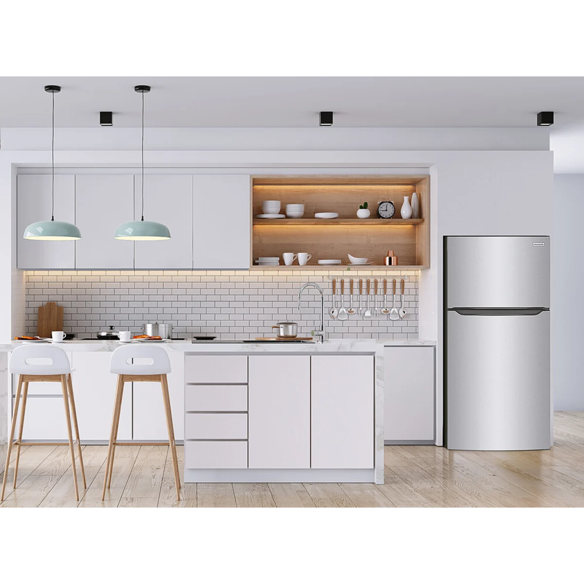Frigidaire  FFTR1835VS 30 Inch Top Freezer Refrigerator with 18.3 Cu. Ft. Capacity, Adjustable Shelves, Humidity-Controlled Crispers, Half-width Deli Drawer, Gallon Door Bins, Auto-Close Doors, EvenTemp™ Cooling System, and ADA Compliant: Stainless Steel