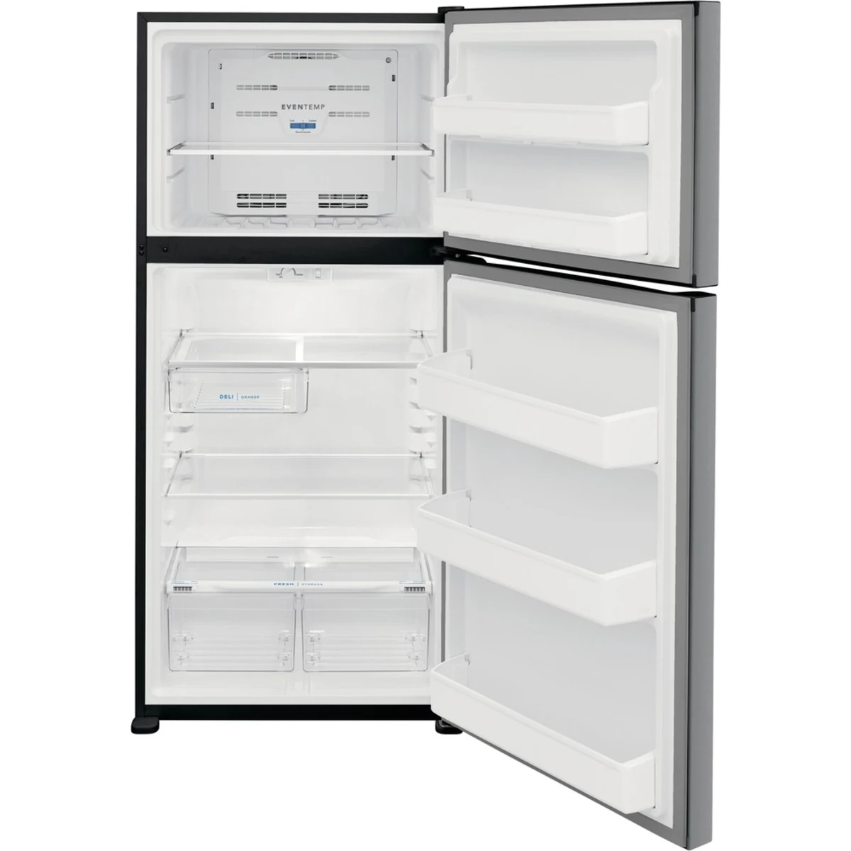 Frigidaire  FFTR1835VS 30 Inch Top Freezer Refrigerator with 18.3 Cu. Ft. Capacity, Adjustable Shelves, Humidity-Controlled Crispers, Half-width Deli Drawer, Gallon Door Bins, Auto-Close Doors, EvenTemp™ Cooling System, and ADA Compliant: Stainless Steel