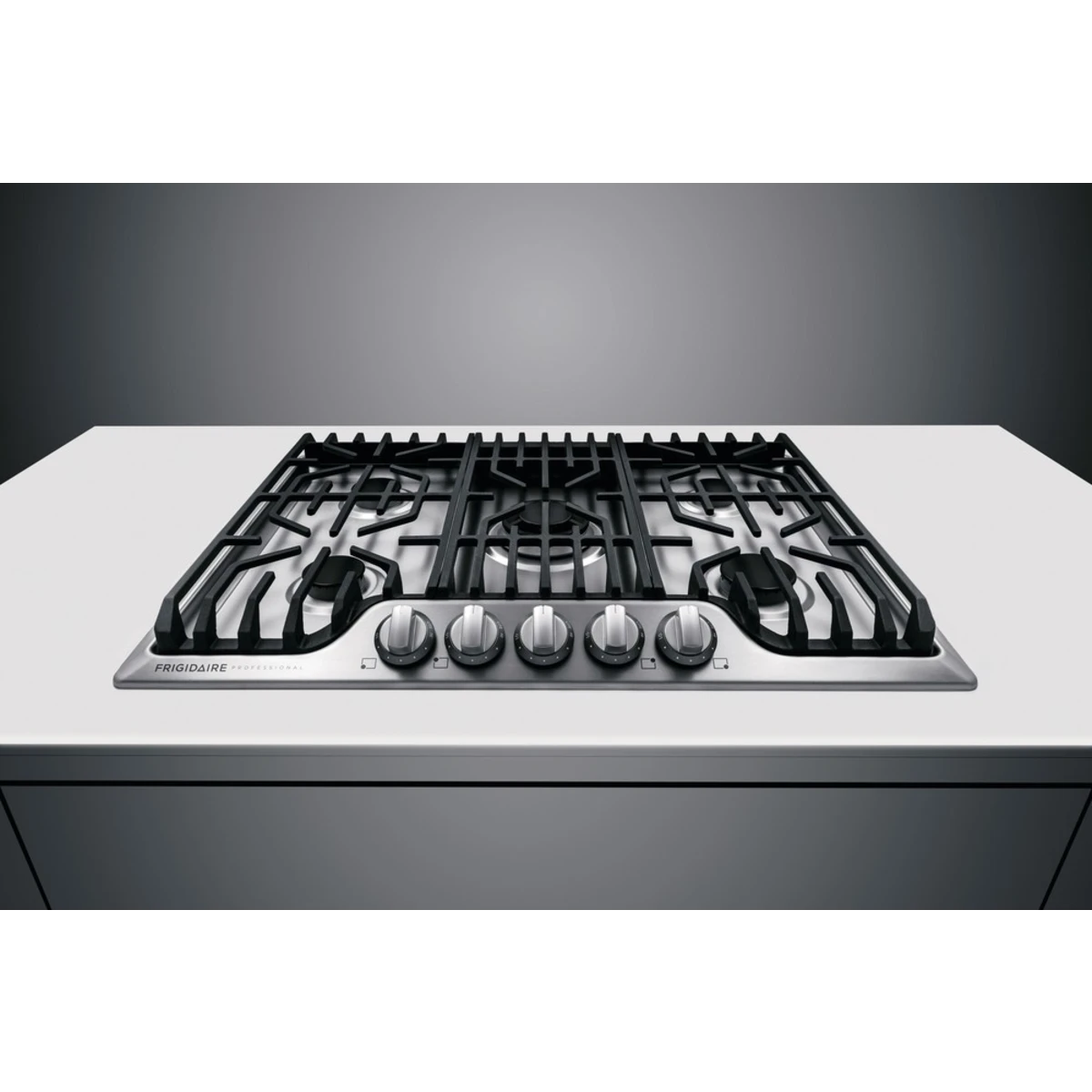 Frigidaire Professional Series - FPGC3077RS - Gas Cooktop with 5 Sealed Burners, Continuous Cast Iron Grates, 18,200 BTU PowerPlus™ Burner, PrecisionPro Control™ Knobs, Removable Griddle, and ADA Compliant Design: 30 Inch