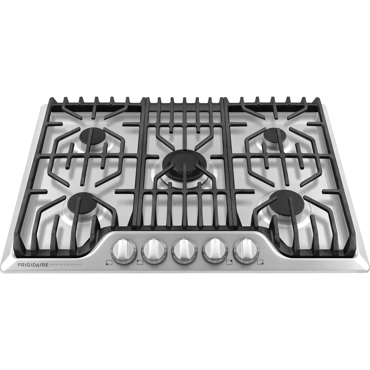 Frigidaire Professional Series - FPGC3077RS - Gas Cooktop with 5 Sealed Burners, Continuous Cast Iron Grates, 18,200 BTU PowerPlus™ Burner, PrecisionPro Control™ Knobs, Removable Griddle, and ADA Compliant Design: 30 Inch