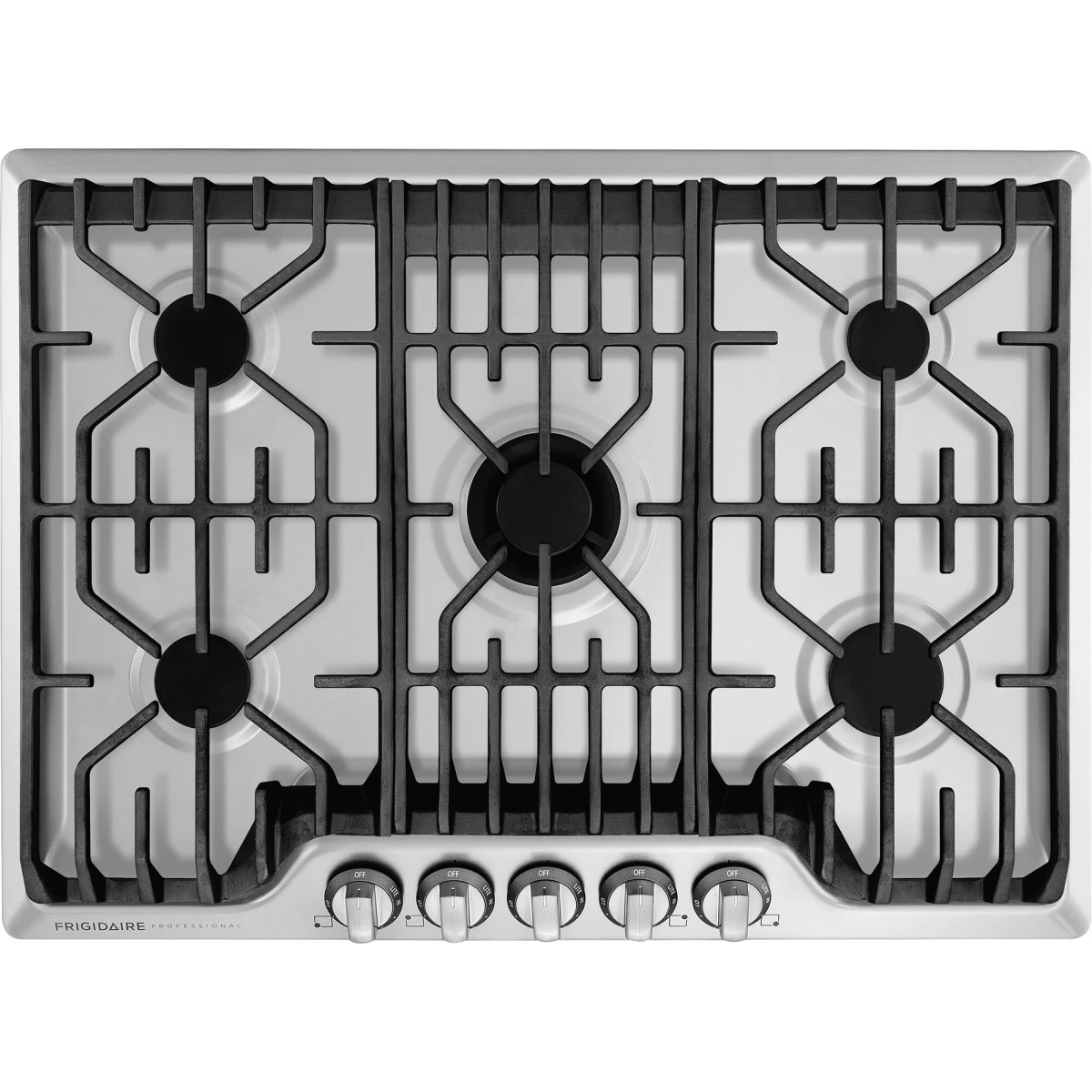 Frigidaire Professional Series - FPGC3077RS - Gas Cooktop with 5 Sealed Burners, Continuous Cast Iron Grates, 18,200 BTU PowerPlus™ Burner, PrecisionPro Control™ Knobs, Removable Griddle, and ADA Compliant Design: 30 Inch