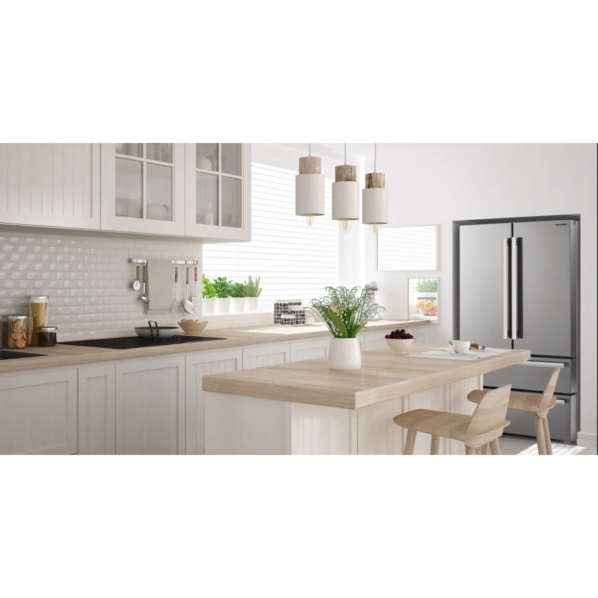 Sharp - SJG2351FS - 36 Inch French 4-Door Counter Depth Refrigerator with 22.5 Cu. Ft. Capacity, Adjustable Slide-In Shelf, Humidity-Controlled Crisper Drawers, Interior Automatic Ice Maker, NSF Certified, and Energy Star Certified