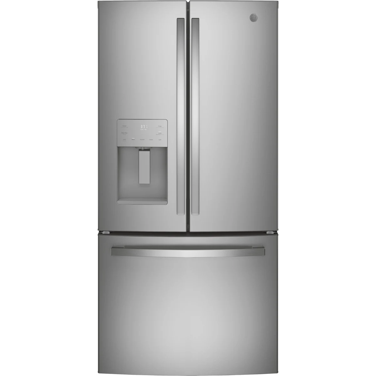 GE - GFE24JYKFS - 33 Inch French Door Refrigerator with 23.6 Cu. Ft. Capacity, Quick Space Shelf, Turbo Cool, LED Lighting, Enhanced Shabbos Mode Capable, External Ice/Water Dispenser, Water Filtration, ADA Compliant, and ENERGY STAR® Qualified