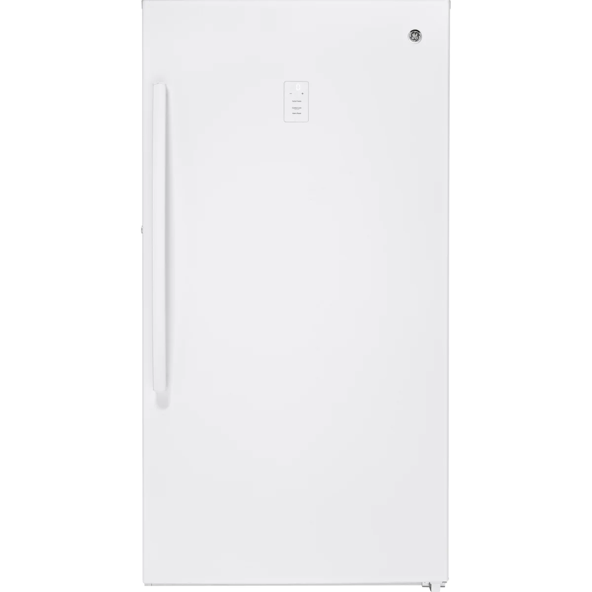 GE - FUF17DLRWW - 33 Inch Upright Freezer with Exterior Temperature Control, LED Lighting, Self-Ejecting Key, Adjustable Glass Shelves, 17.3 cu. ft. and Energy Star Rated