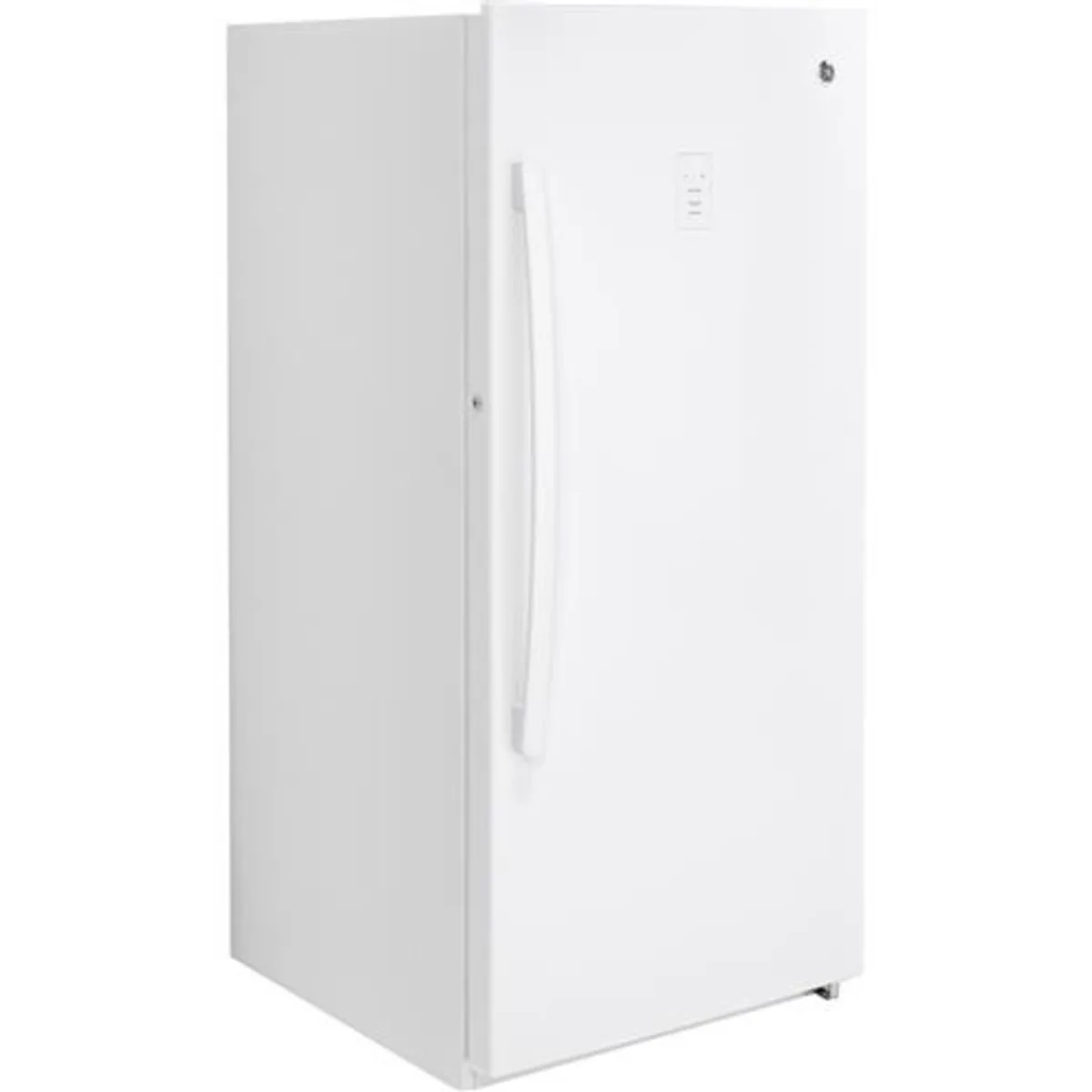 GE - FUF14SMRWW - 28 Inch Freestanding Upright Freezer with 14.1 cu. ft. Capacity, Turbo Freeze, Lock and Key, Audible Temperature Alarm, Electronic Temperature Control, Garage Ready and LED Interior Lighting