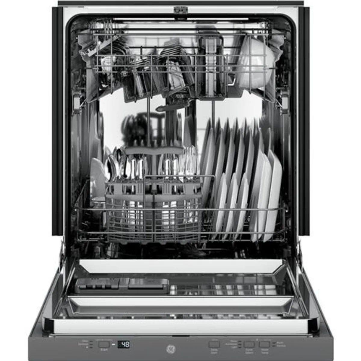 GE - GDT225SSLSS - 24 Inch Fully Integrated Dishwasher with 12 Place Settings, 3-Level Wash, Autosense Cycle, Piranha™ Hard Food Disposer, Sanitize Option, Child Lock, 51 dBA Silence Rating, ADA Compliant, ENERGY STAR® and NSF Certified: Stainless Steel